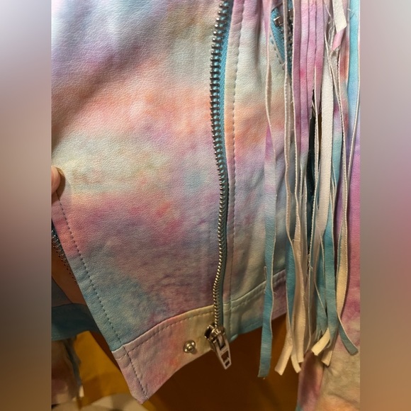 **RARE** Blank NYC Tie Dye Fringe Leather Moto Jacket - Picture 16 of 16